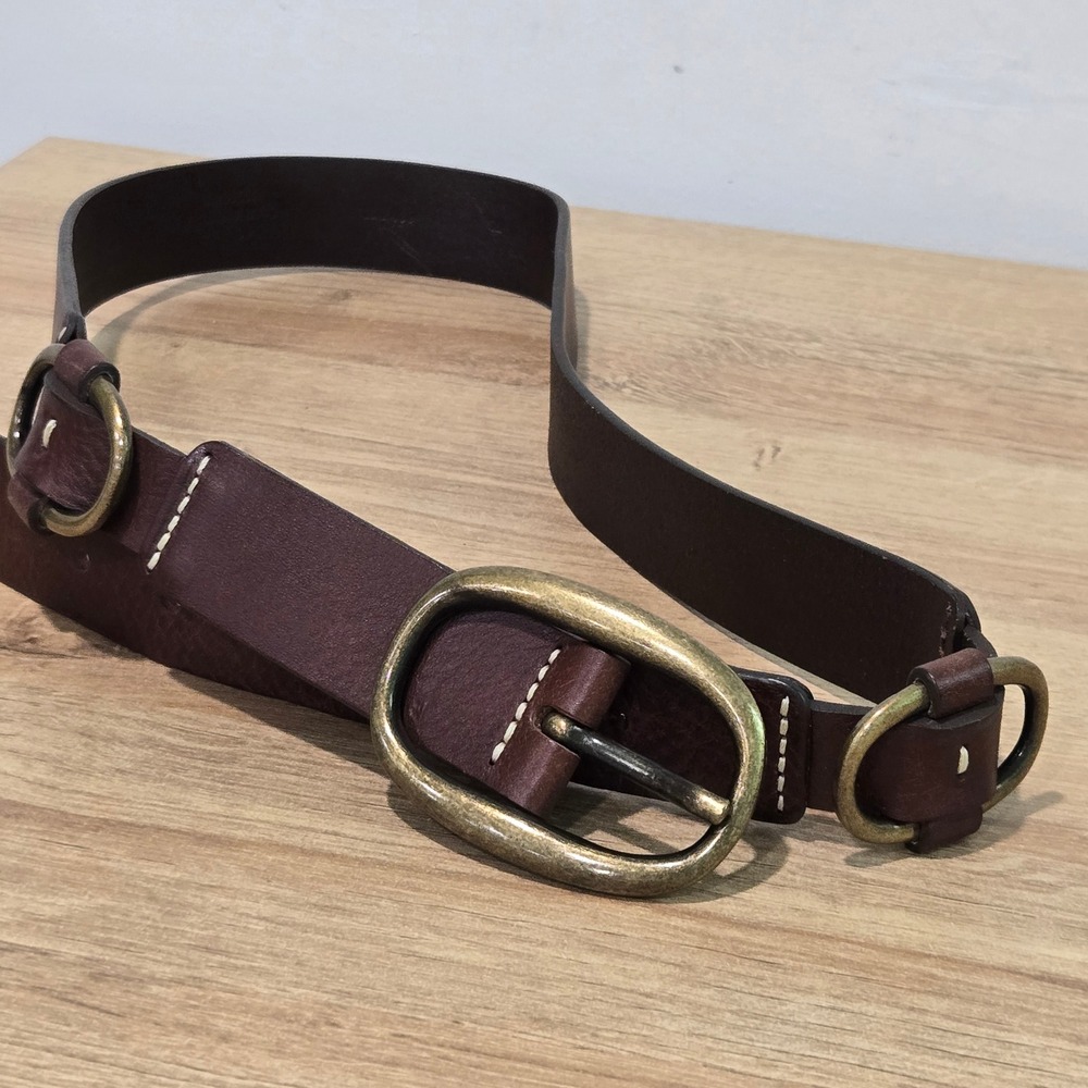 Eddie Bauer Belt Women M Brown Leather Italy Brass Buckles Equestrian Cottage - Picture 2 of 13